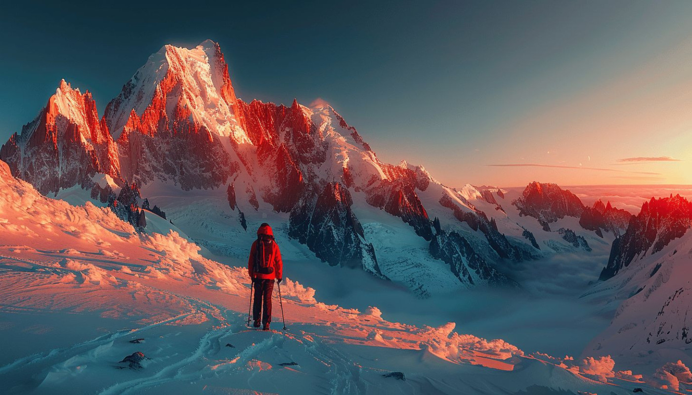 Plaisir solitaire sur le Mont Blanc individuel